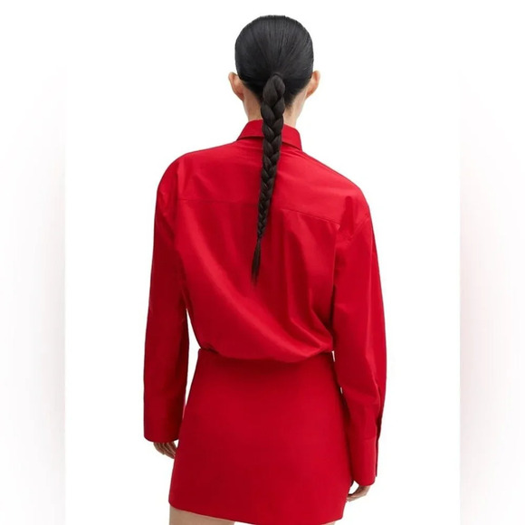 Mango Red Cotton Oversized Dress Shirt NWT - Picture 4 of 11